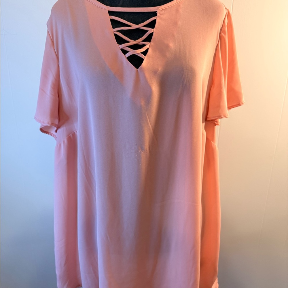Torrid Peach Crisscross Neck Women Top sz2 nwt